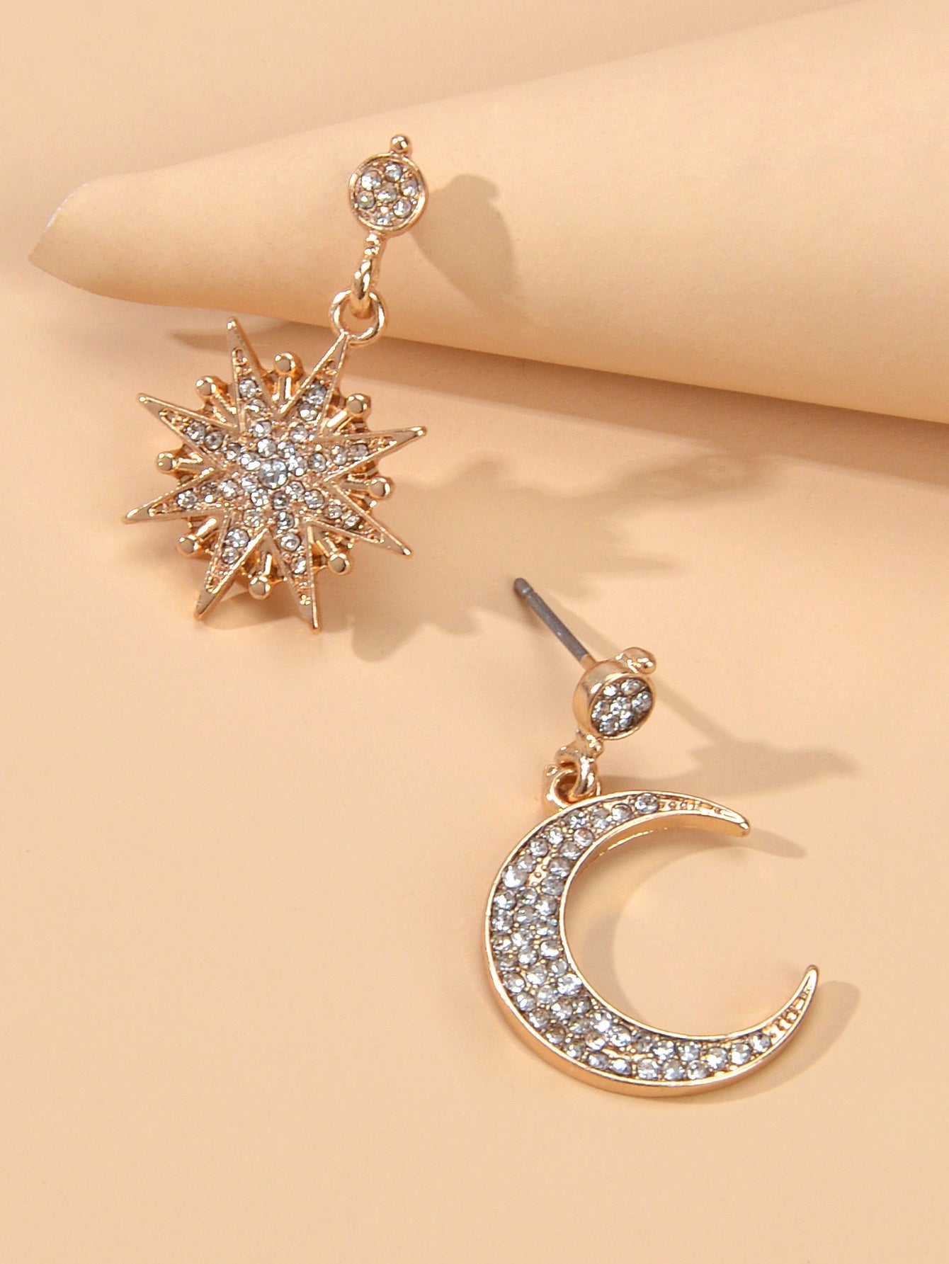 Asymmetric Luxurious Full Rhinestone Star Moon Dangle Earrings Party Jewellery-2