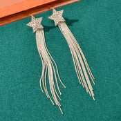 Elegant Luxury Rhinestone Decor Star Long Silver Chain Tassels Dangling Earrings-2 width=100 