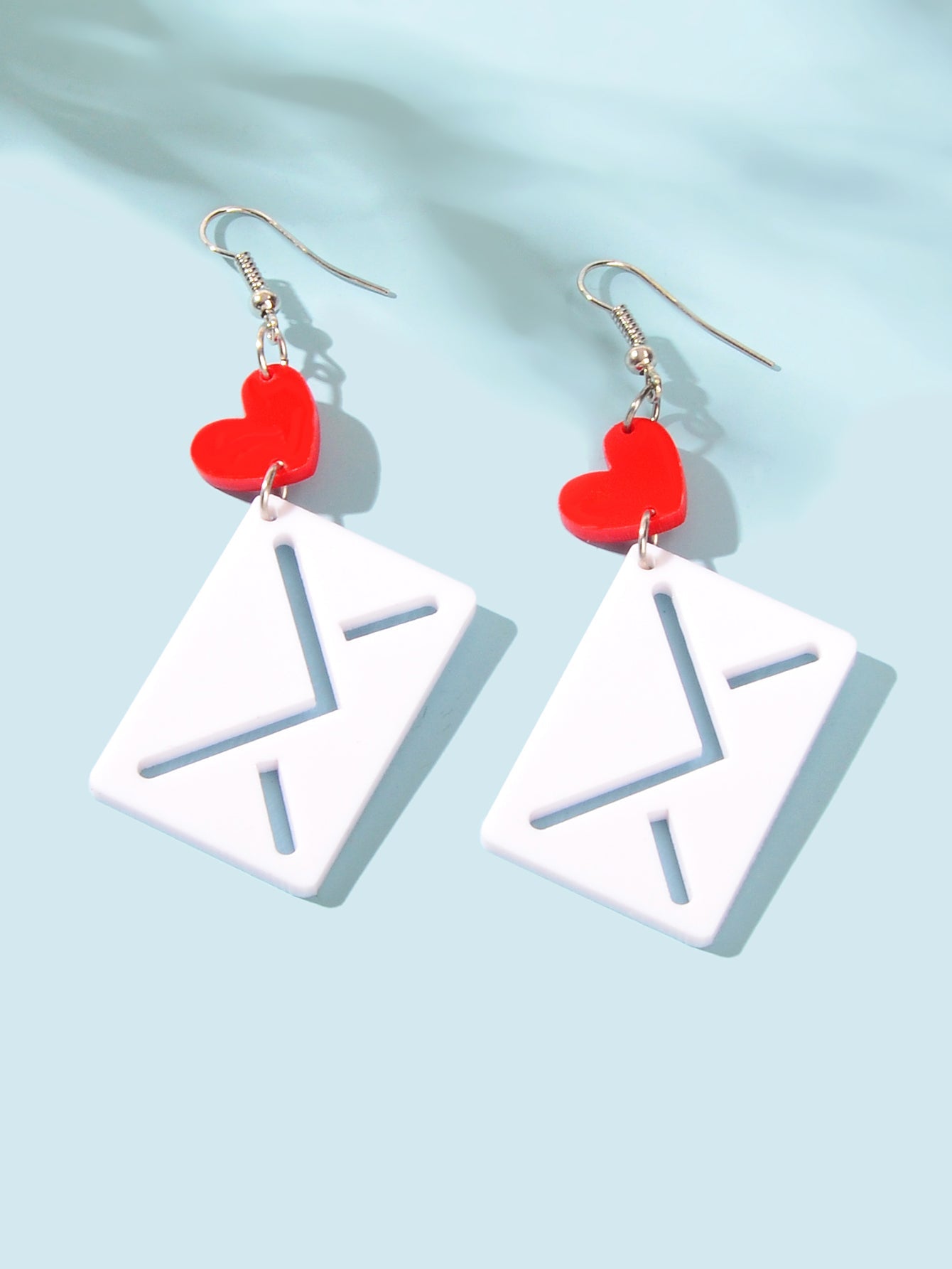 Funny Cute Red Heart White Envelope Acrylic Hook Earrings Costume Accessory Gift-2