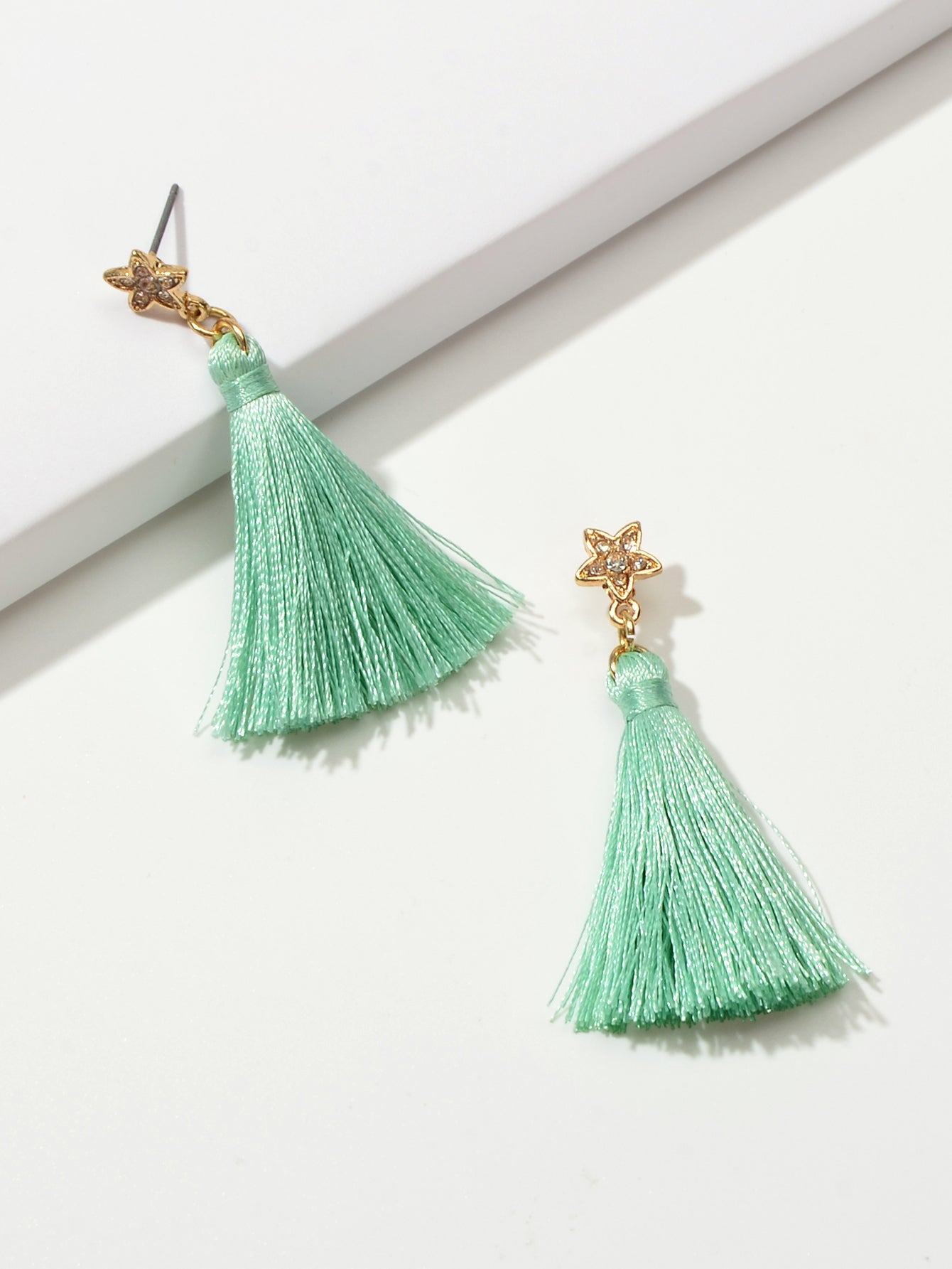 Bohemian Ethnic Jewellery Rhinestone Star Green Tassel Dangle Holiday Earrings-2