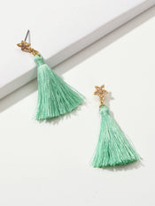 Bohemian Ethnic Jewellery Rhinestone Star Green Tassel Dangle Holiday Earrings-2 width=100 
