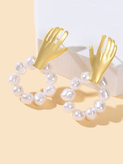 Round Pearl Circle Gold Hand Earrings Piercing Jewellery Ethnic Engagement Gift-2 width=100 