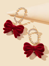 Sparkly Ribbon Bow Dangle Rhinestone Winered Vintage Square Bow Tie Earrings-2 width=100 