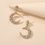Textured Luxury Full Rhinestone Star Moon Dangle Earrings Wedding Gift Jewellery-2 width=100 