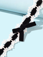 90s White Lace Flower Black Velvet Bowknot Tattoo Choker Necklace Grunge Collar-2 width=100 