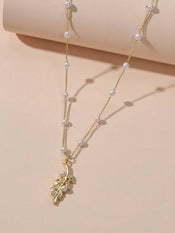 Feelontop Fashion Jewellery Pearl Gold Leaf Pendant Necklace Women Accessories-2 width=100 
