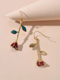 Feelontop Winered Rose Flower Drop Dangle Earrings Women Teens Party Accessories-2