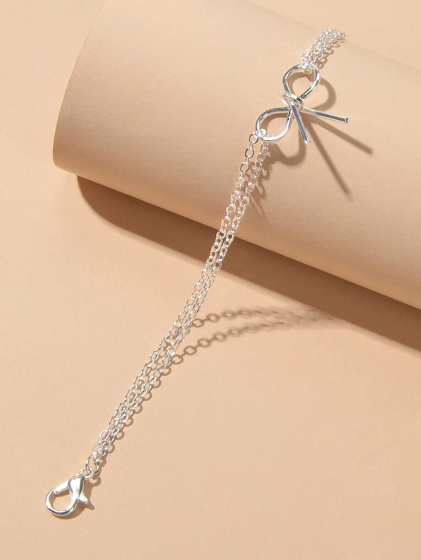 Minimalist Summer Gold Silver Bow Double Layer Chain Anklet Holiday Foot Jewelry-2