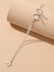 Minimalist Summer Gold Silver Bow Double Layer Chain Anklet Holiday Foot Jewelry-2 width=100 