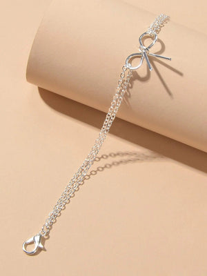 Minimalist Summer Gold Silver Bow Double Layer Chain Anklet Holiday Foot Jewelry-2