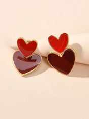 Personality Red Enamel Heart Stud Earrings Women Girls Ear Jacket Dainty Gifts-2 width=100 