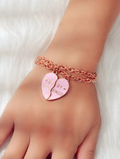 2pcs Rosegold Chain Black Pink Enamel Love Heart Charm Best Friends Bracelet-4 width=100 