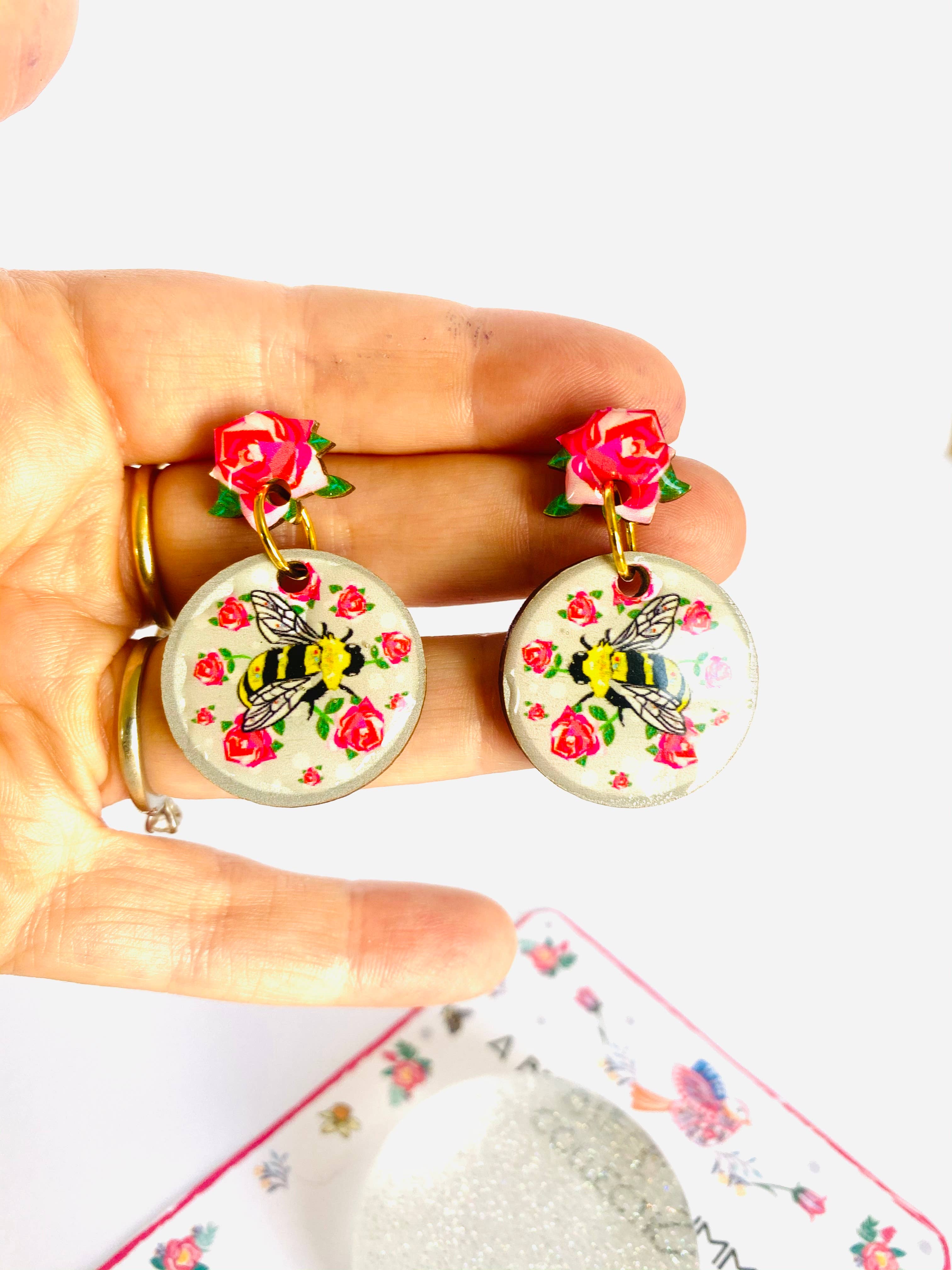 Pretty Bee & Roses Earrings by Rose Rose Parker-4