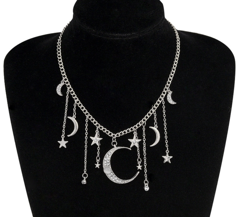 Star Moon Tassel Pendant Necklace