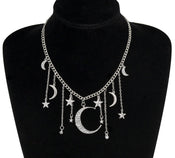 Star Moon Tassel Pendant Necklace width=100 