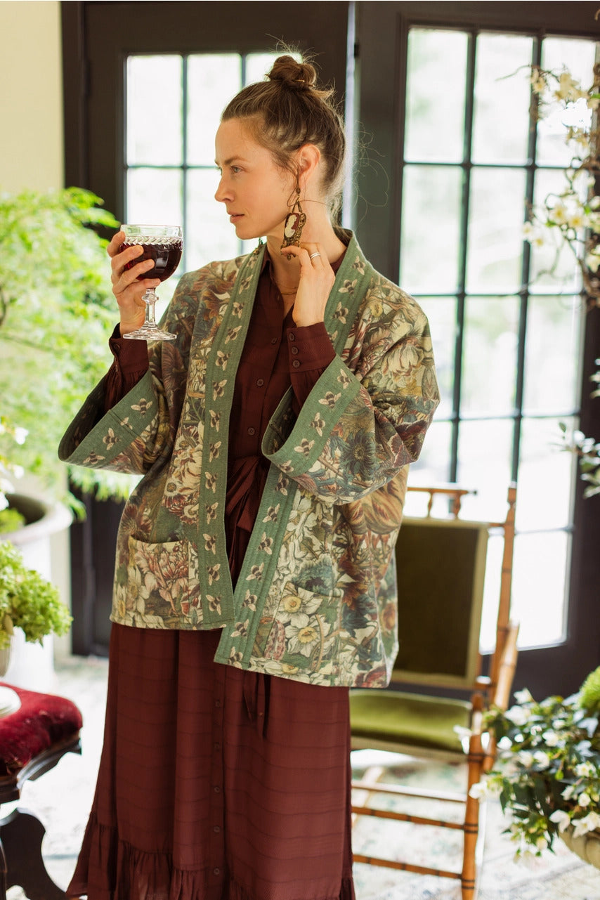 "Love Grows Wild" Fleece Cottage Cardigan Kimono Jacket