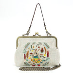 Embroidered Bunny on Linen Vintage Style Kisslock Handbag-0