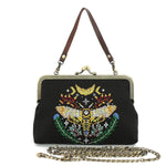 Skull Head Moth Vintage Kisslock Handbag in Linen Blend-0