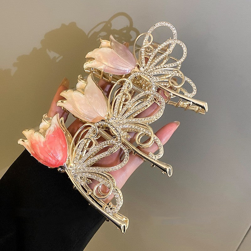 Women's Diamond-encrusted Butterfly Wings Flower Hairpin