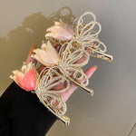 Women's Diamond-encrusted Butterfly Wings Flower Hairpin