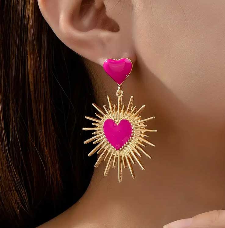 "Belinda" Red Heart Starburst Earrings