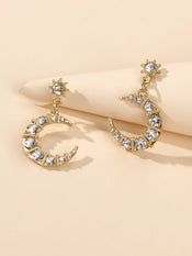 Textured Luxury Full Rhinestone Star Moon Dangle Earrings Wedding Gift Jewellery-3 width=100 