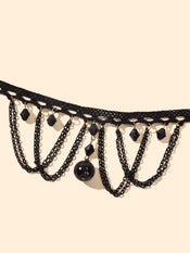 Halloween Retro Necklace Black Bead Charm Lace Neck Tassel Chain Collar Choker-3 width=100 