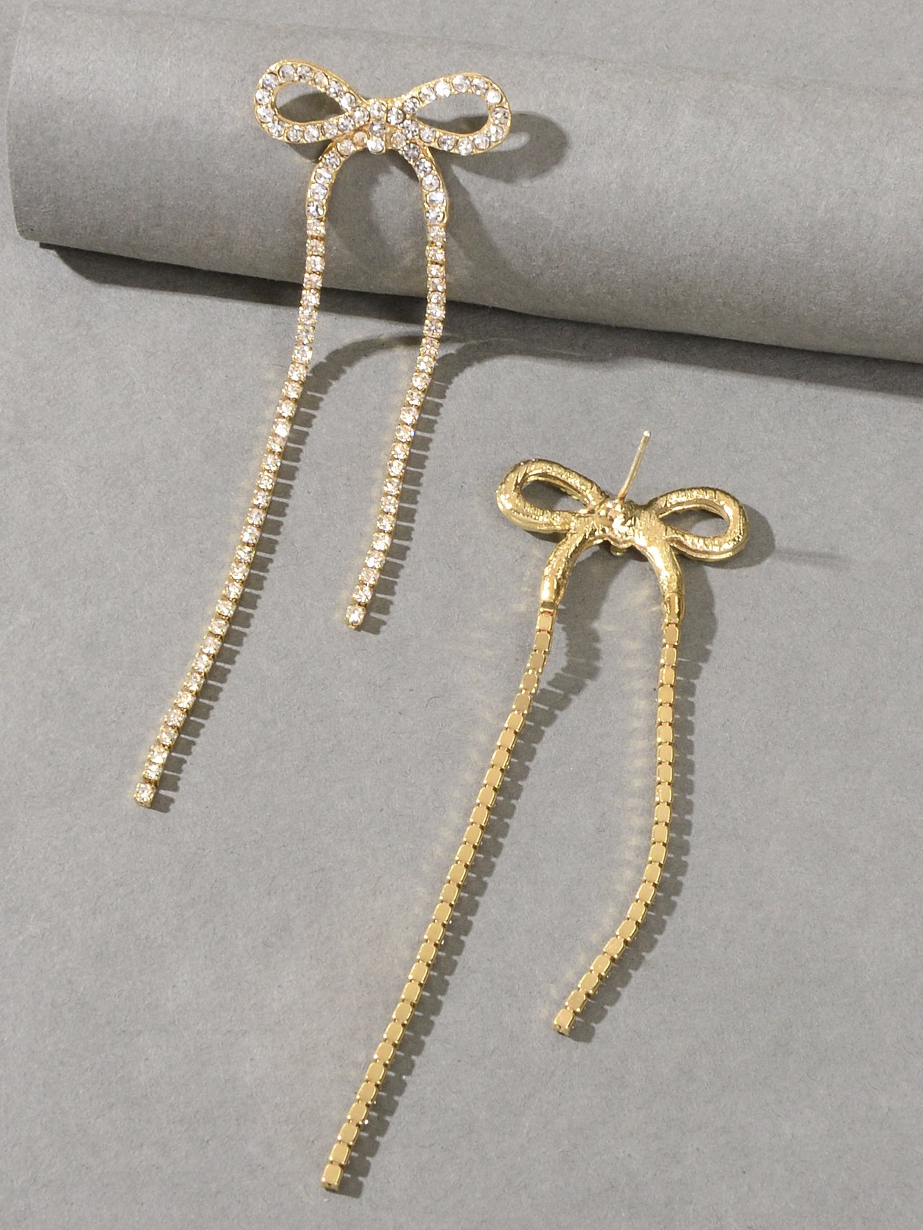 Clear Rhinestone Crystal Tassel Sparkle Bow Tie Dangle Bridal Wedding Earrings-3