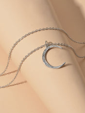 Women Accessories Double layer Chain with Rhinestone Moon Charm Trendy Necklace-3 width=100 