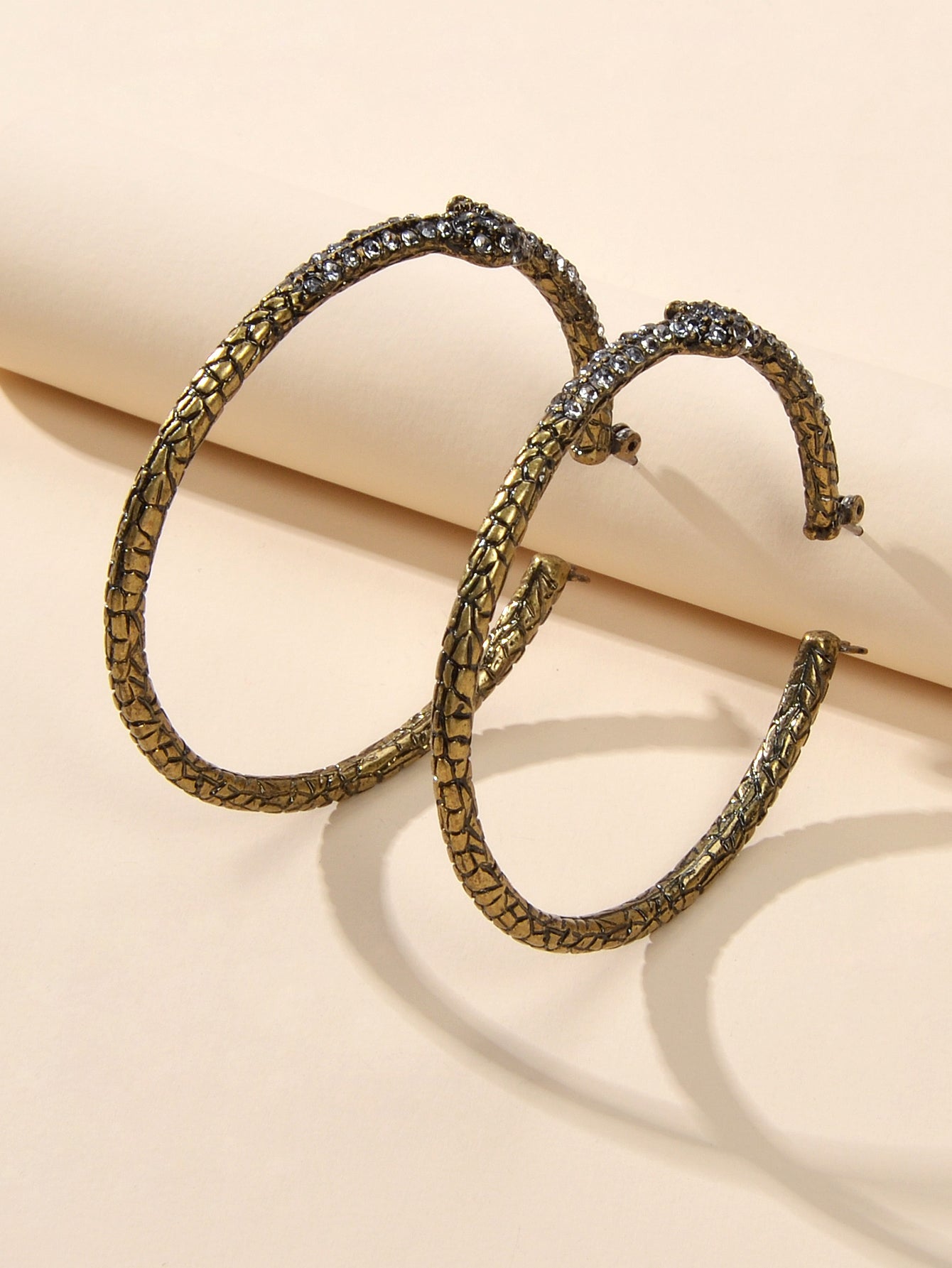 Punk Vintage Rhinestone Antique Gold Snake Big Hoop Earrings Hip Hop Jewellery-3