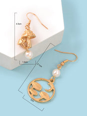 Asymmetrical Design Magical Gold Mushroom Moon Pearl Charm Dangle Earrings Gift-3 width=100 