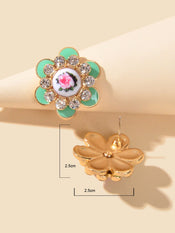 Bohemian Ethnic Rhinestone Decoration Green Enamel Flower Stud Festival Earrings-3 width=100 