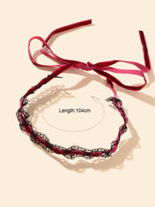 Vintage Black Lace Long Red Velvet Bow-knot Tie Banquet Ribbon Choker Necklace-3 width=100 