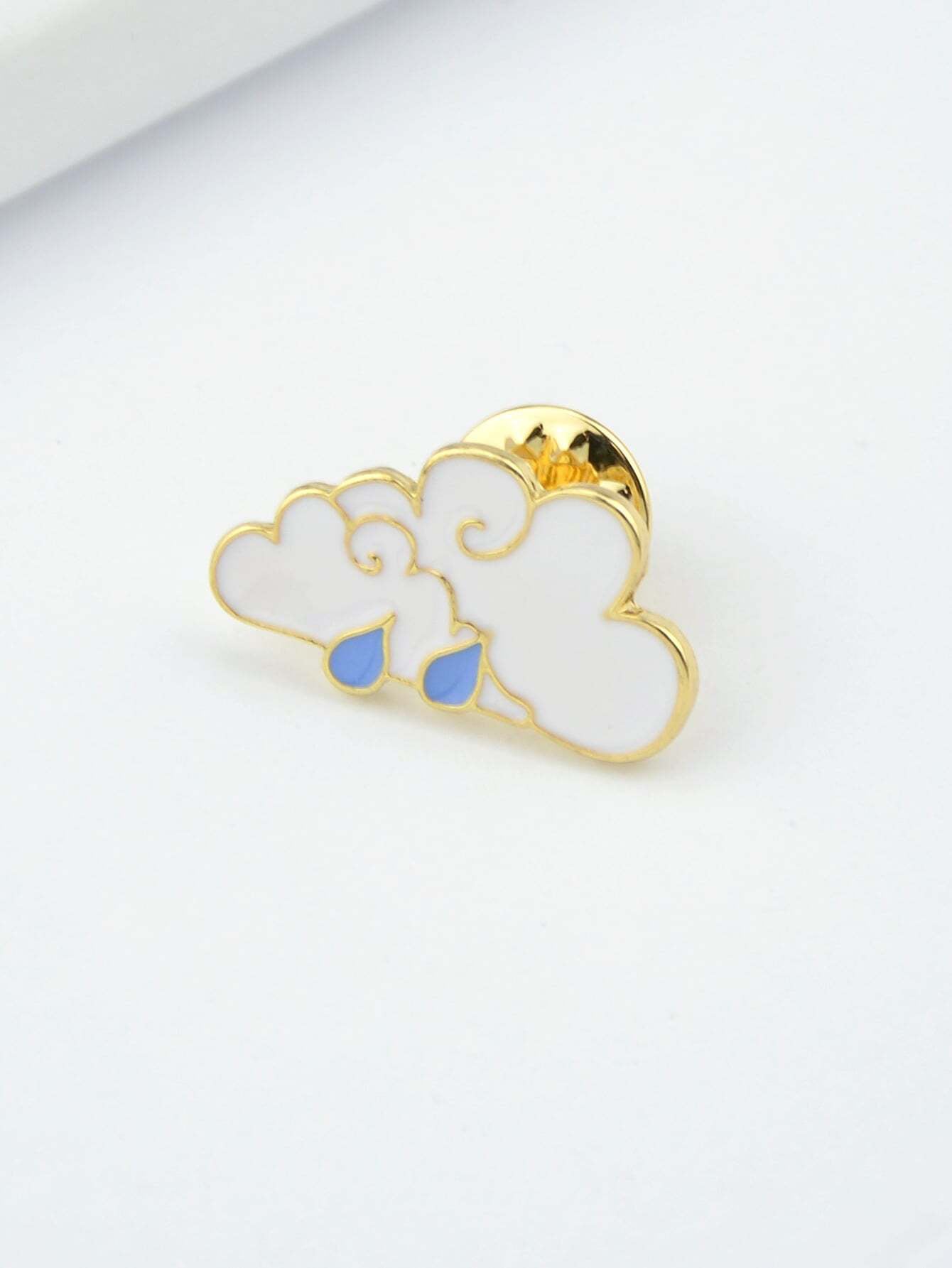 White Cloud Blue Raindrop Enamel Lapel Pin Brooch Backpack Badge Jewellery Gift-3