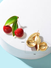 Exquisite Green Leaf Red Cherry Cute Stud Earrings Ladies Fruit Jewellery Gift-3 width=100 