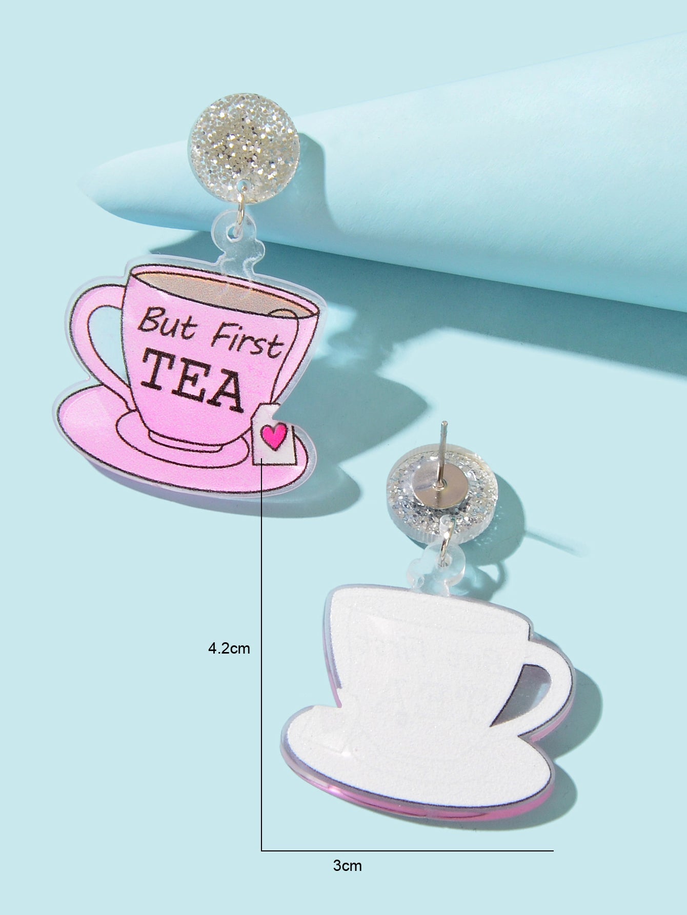 Personality Creative Acrylic Tea Cup Design Pendant Lightweight Earrings-3