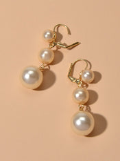 Faux Pearl Long Dangle Hoop Textured Earrings Wedding Party Retro Jewellery Gift-3 width=100 