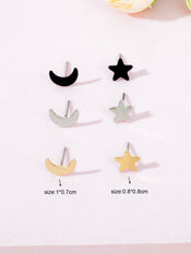 Starry Night Delight Moon and Stars Stud Earrings - Sparkle Under the Moonlight-4 width=100 