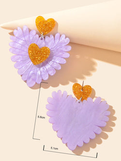 Sweet Holiday Acrylic Purple Flower Heart Earrings Valentine's Day Gift Jewelry-3 width=100 