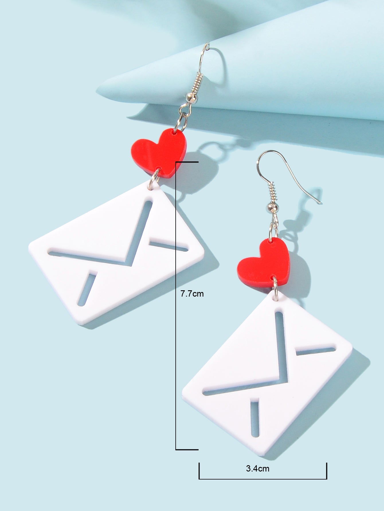 Funny Cute Red Heart White Envelope Acrylic Hook Earrings Costume Accessory Gift-3