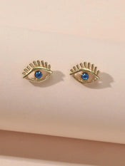 Blue Hotpink Rhinestone Decor Eye Shape Stud Earrings Women Girls Dainty Gifts-3 width=100 