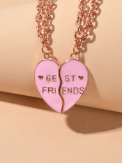 2pcs Rosegold Chain Black Pink Enamel Love Heart Charm Best Friends Bracelet-3 width=100 