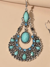 Bohemian Tribal Ethnic Antique Silver Rhinestone Hollow Water Drop Chic Earrings-4 width=100 