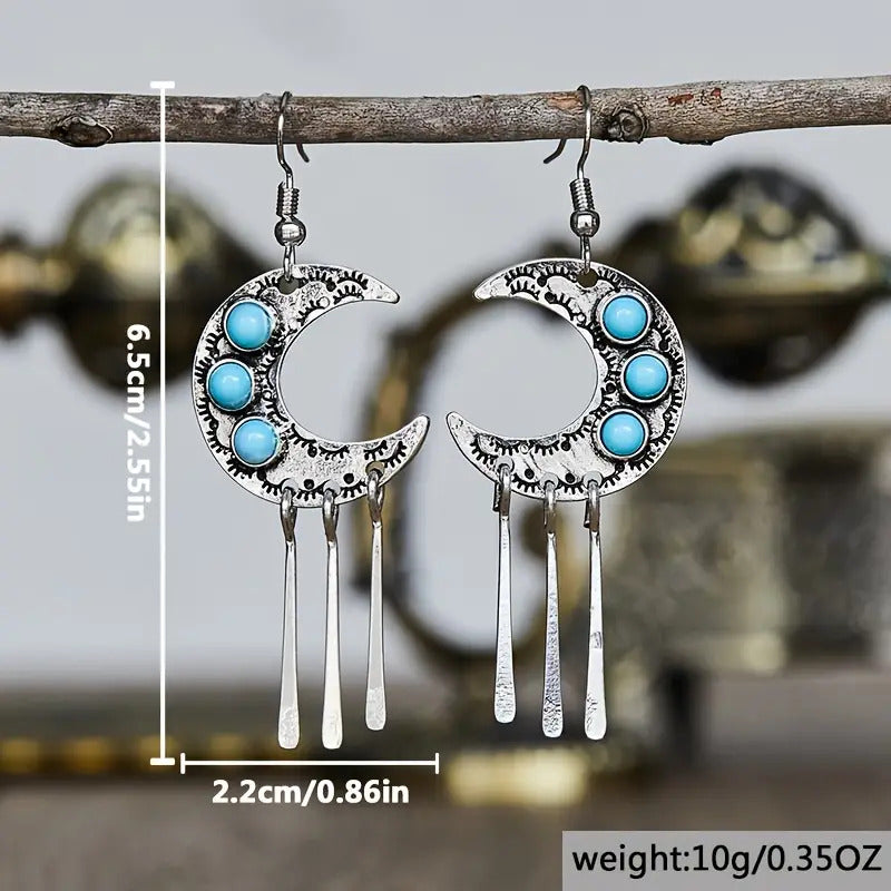 "Elowen" Three Beads Moon Earrings