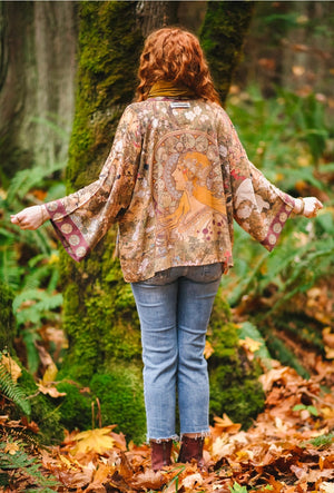 "Dream Weaver" Cropped Bamboo Kimono Cardigan with Zodiac