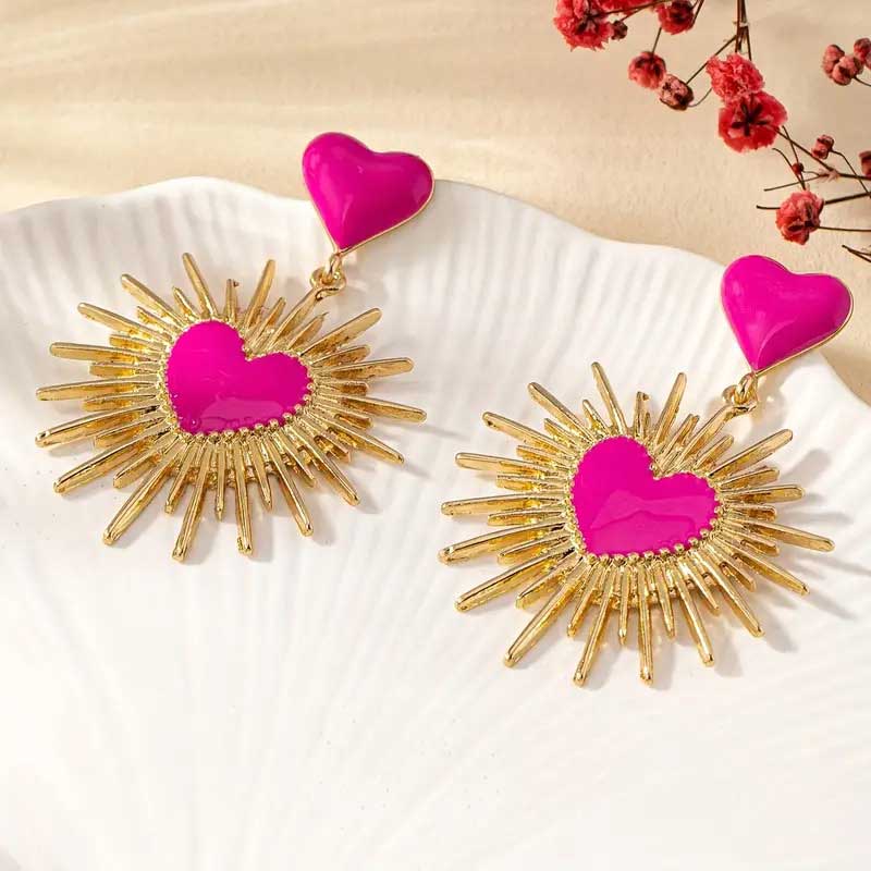 "Belinda" Red Heart Starburst Earrings