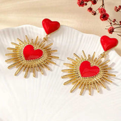 "Belinda" Red Heart Starburst Earrings