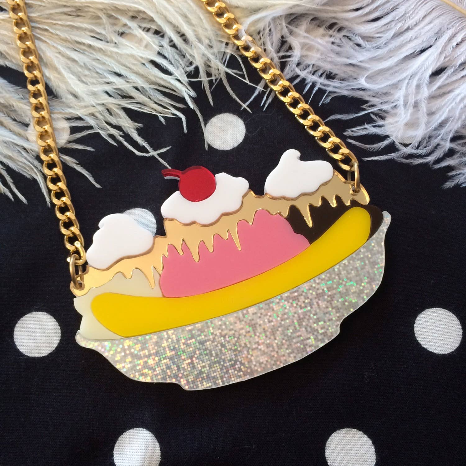 Banana Split Sundae Acrylic Necklace-3