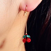 Gift Jewellery Cute Funny Green Crystal Red Cherry Long Dangle Pendant Earrings-4 width=100 