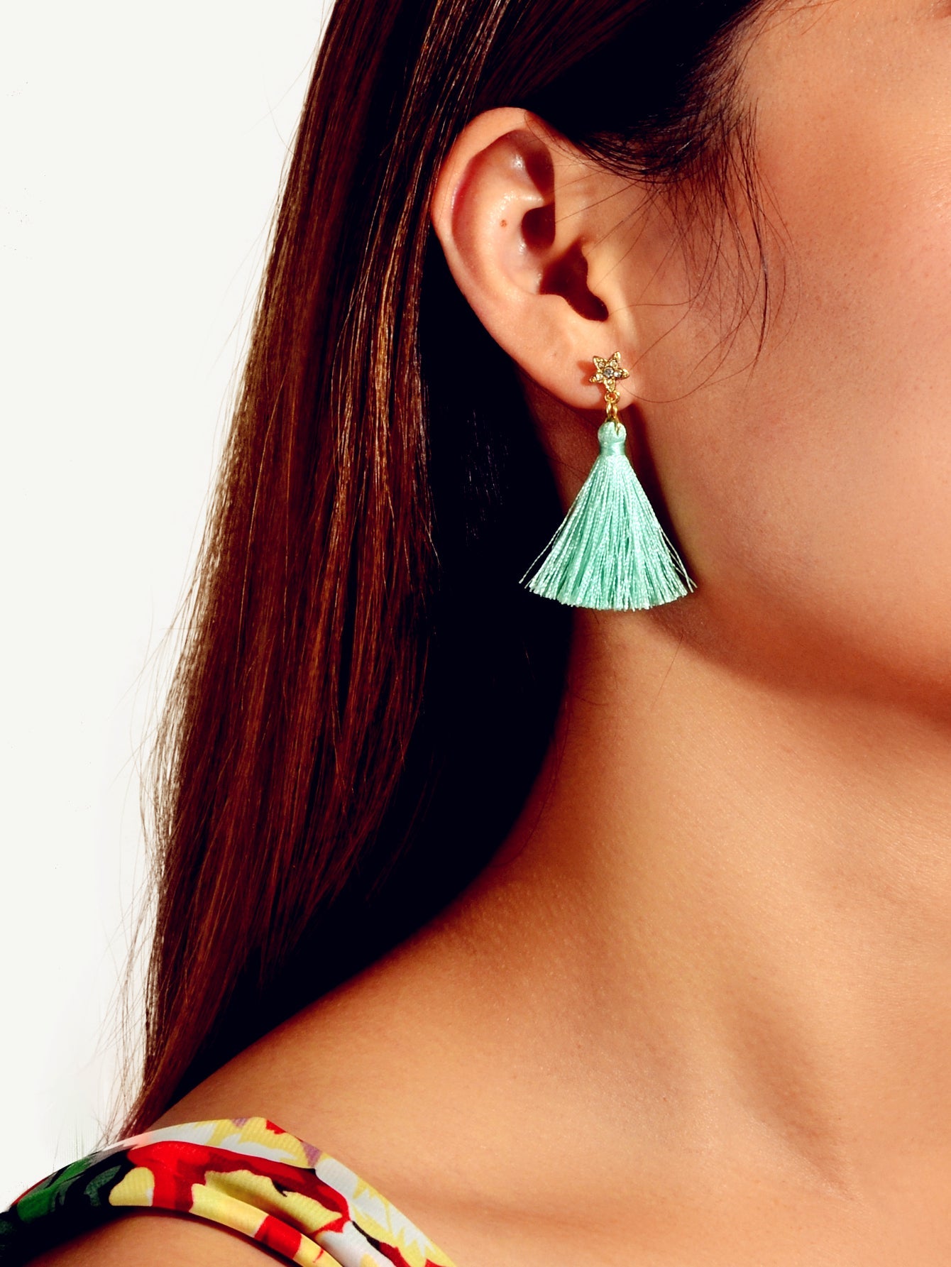 Bohemian Ethnic Jewellery Rhinestone Star Green Tassel Dangle Holiday Earrings-4